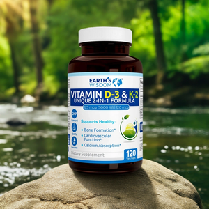 vitamin d and k d3k2 supplement bottle at a river