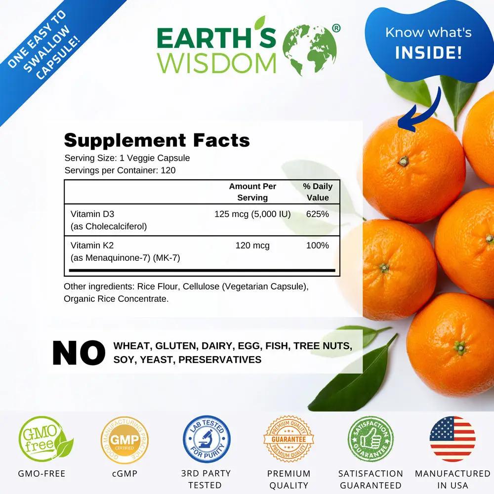Earth's Wisdom Vitamin D3K2 Supplement